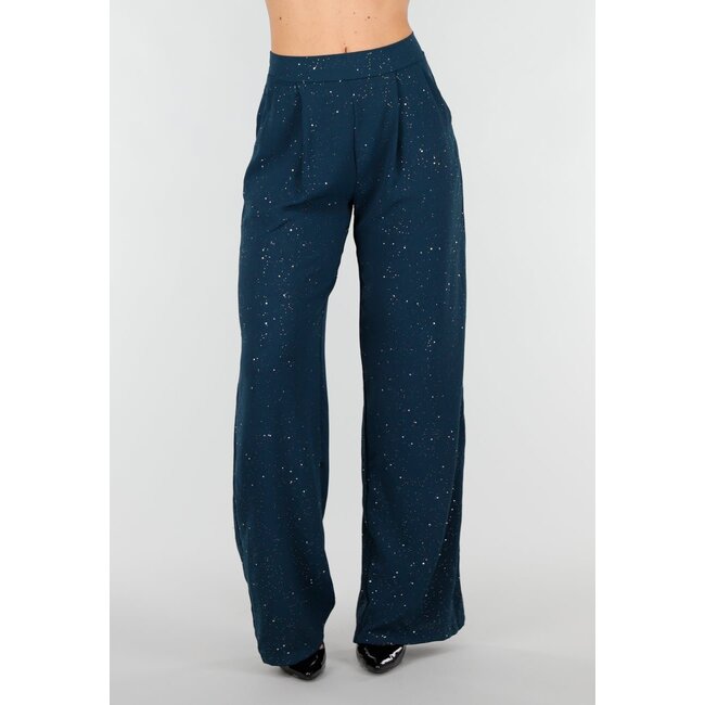 Seeblauer Glitzerhose in Leinenoptik mit Stretchbund