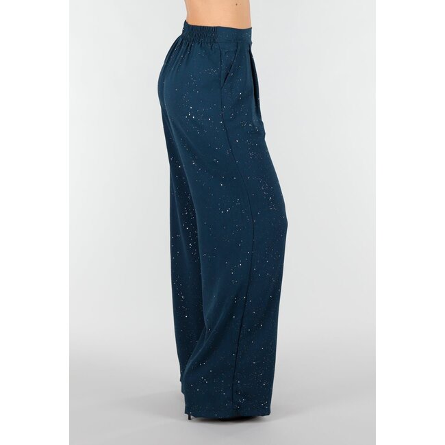 Seeblauer Glitzerhose in Leinenoptik mit Stretchbund