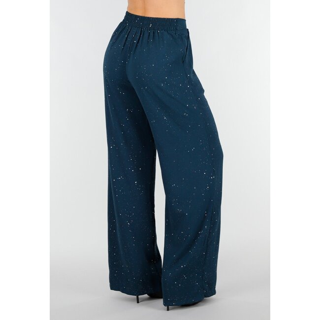 Seeblauer Glitzerhose in Leinenoptik mit Stretchbund