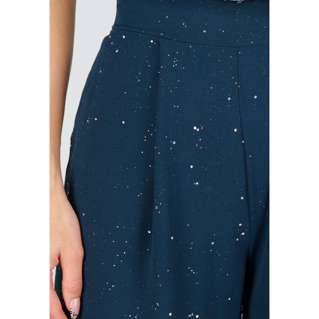 Seeblauer Glitzerhose in Leinenoptik mit Stretchbund