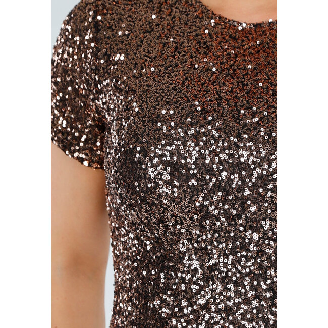 Bronzefarbenes Paillettenkleid mit kurzen Ärmeln