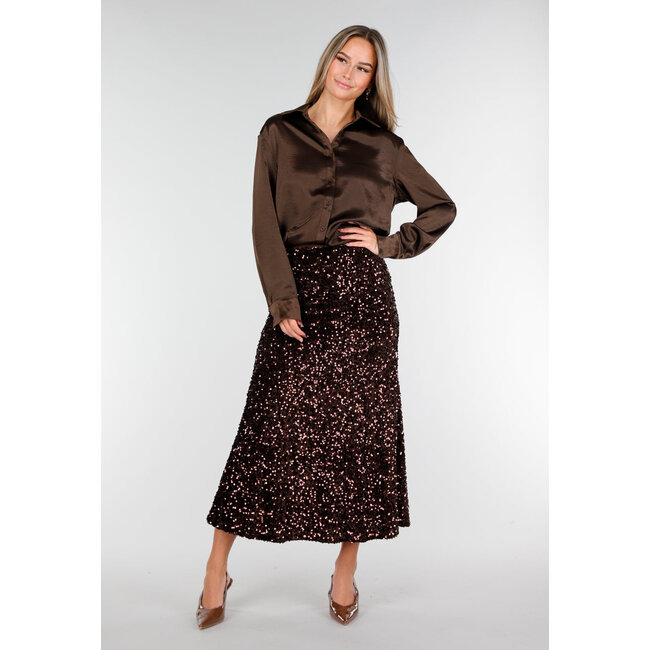 Brauner Midirock mit Allover-Pailletten und dezent ausgestelltem Saum