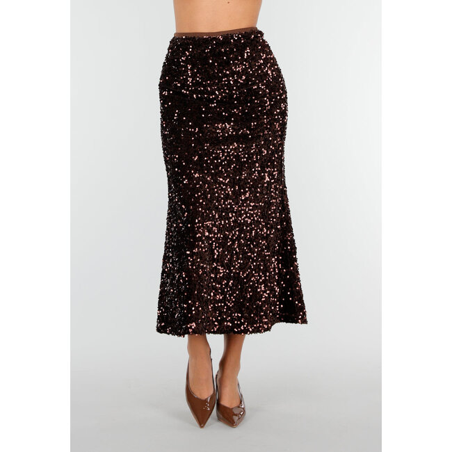 Brauner Midirock mit Allover-Pailletten und dezent ausgestelltem Saum