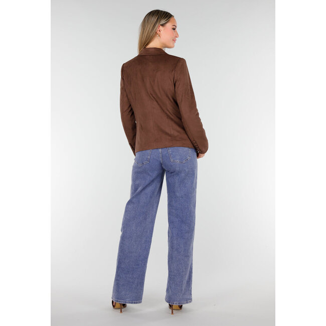 Brauner Stretch-Wildleder-Blazer mit doppelter Knopfleiste