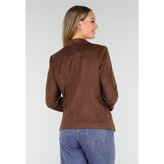Brauner Stretch-Wildleder-Blazer mit doppelter Knopfleiste