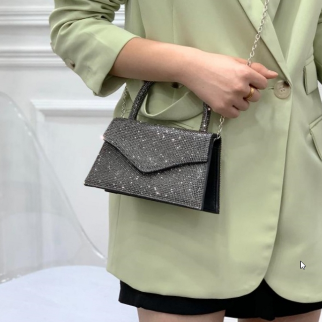 Anthrazitfarbene Hand-/Schultertasche mit Strasssteinen