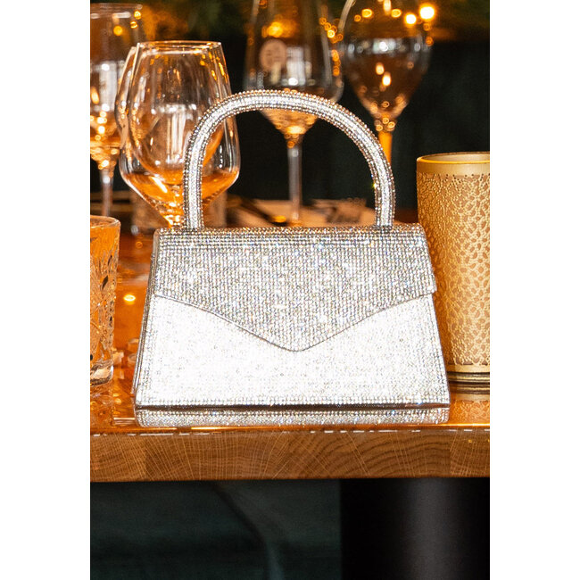 Silberne Hand-/Schultertasche mit Strasssteinen