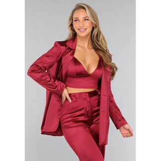 Burgunderfarbener Satin-Blazer