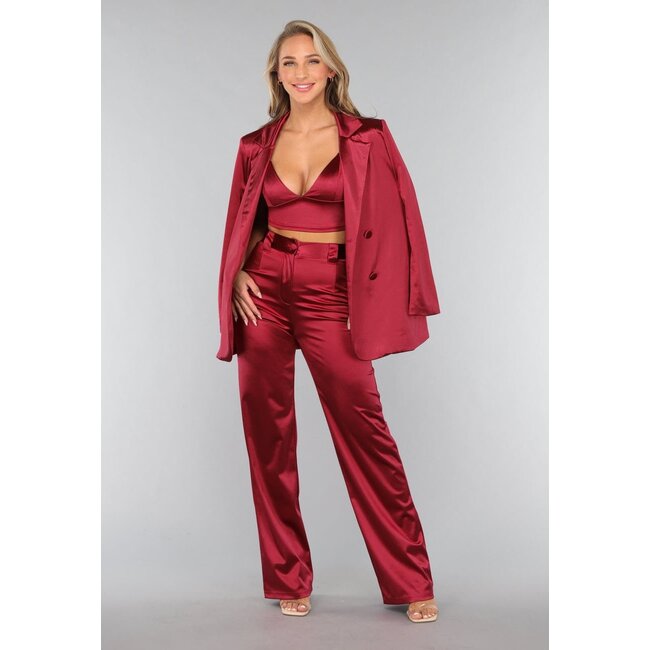 Burgunderfarbener Satin-Blazer