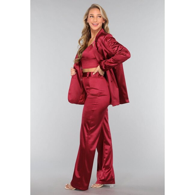 Burgunderfarbener Satin-Blazer