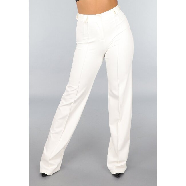 Gerade cremefarbene Hose mit Stretch in langer Passform