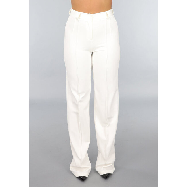 Gerade cremefarbene Hose mit Stretch in langer Ausführung