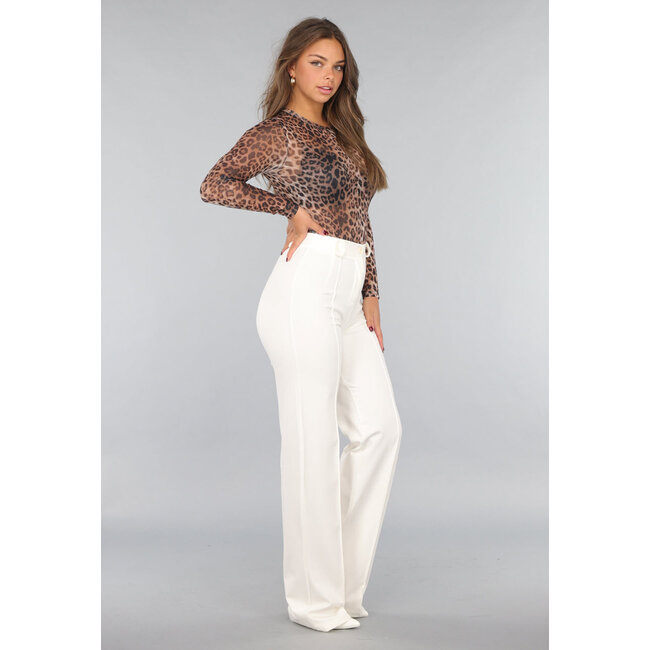 Gerade cremefarbene Hose mit Stretch in langer Ausführung