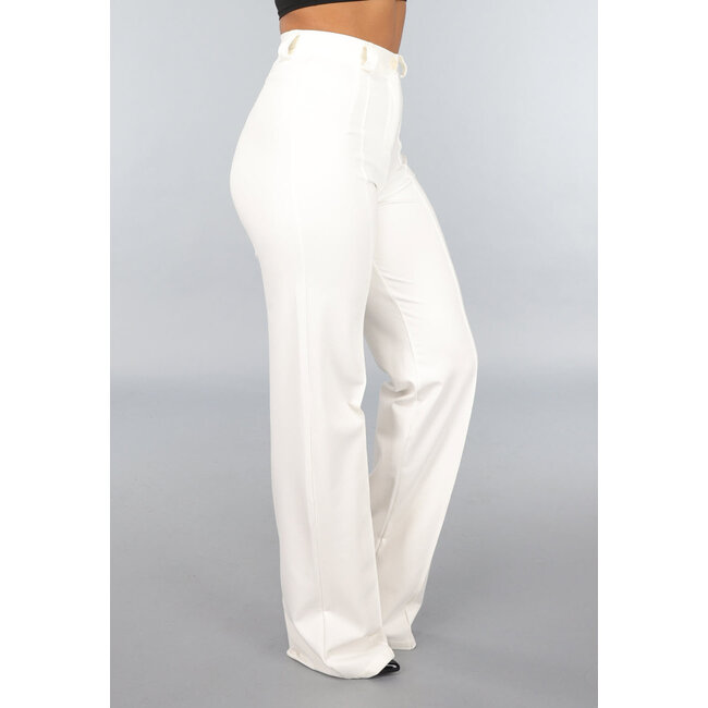 Gerade cremefarbene Hose mit Stretch in langer Ausführung