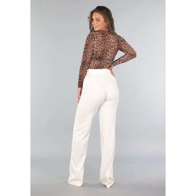 Gerade cremefarbene Hose mit Stretch in langer Ausführung