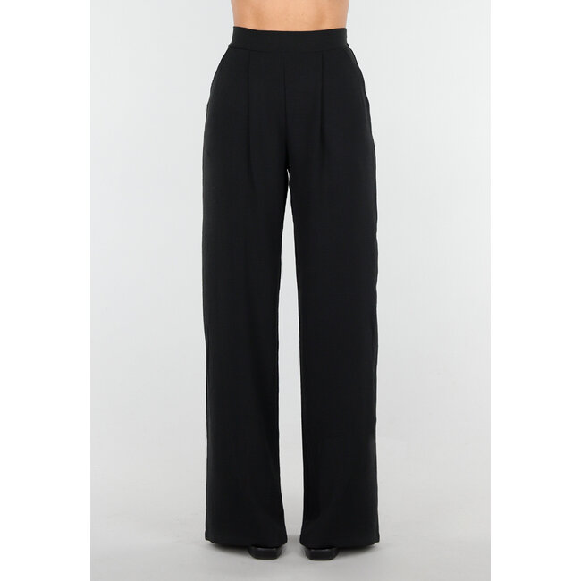 Hochtaillierte schwarze Hose in Leinenoptik mit Bund