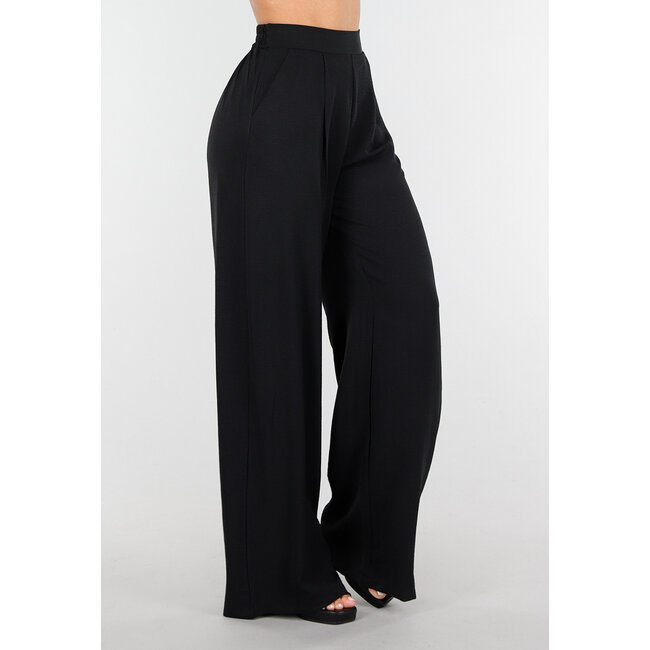 Hochtaillierte schwarze Hose in Leinenoptik mit Bund