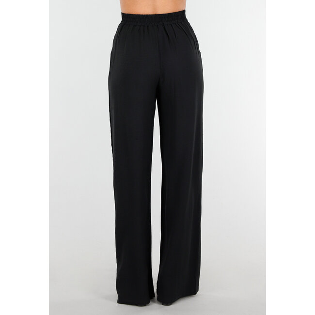 Hochtaillierte schwarze Hose in Leinenoptik mit Bund