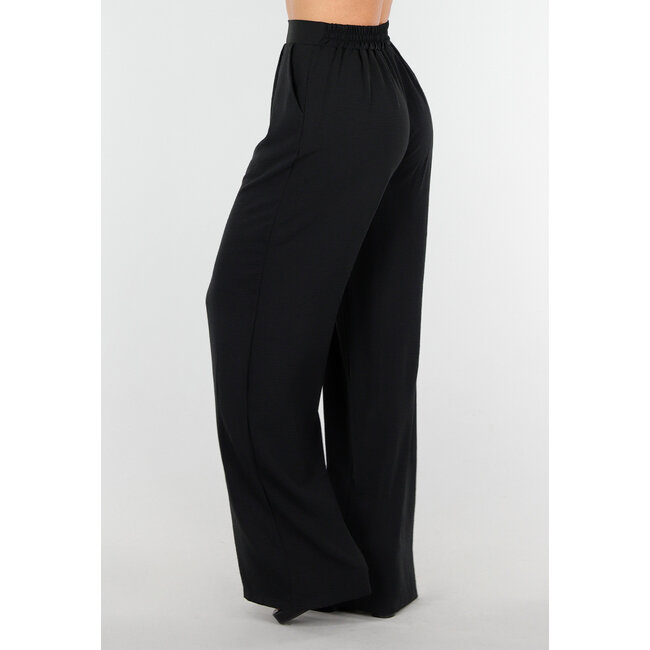 Hochtaillierte schwarze Hose in Leinenoptik mit Bund