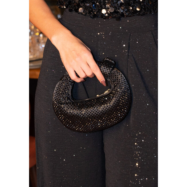 Schwarze Minihandtasche mit Strass und runder Form