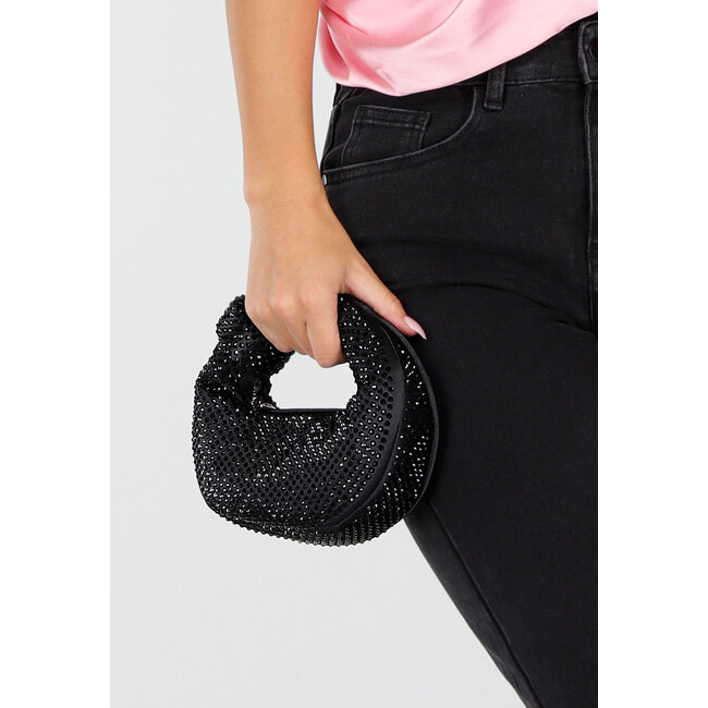 Schwarze Minihandtasche mit Strass und runder Form