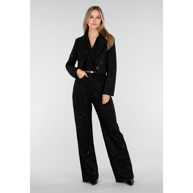 Schwarzer, verkürzter Blazer mit Glitzer