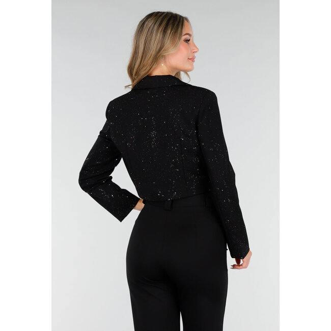 Schwarzer, verkürzter Blazer mit Glitzer
