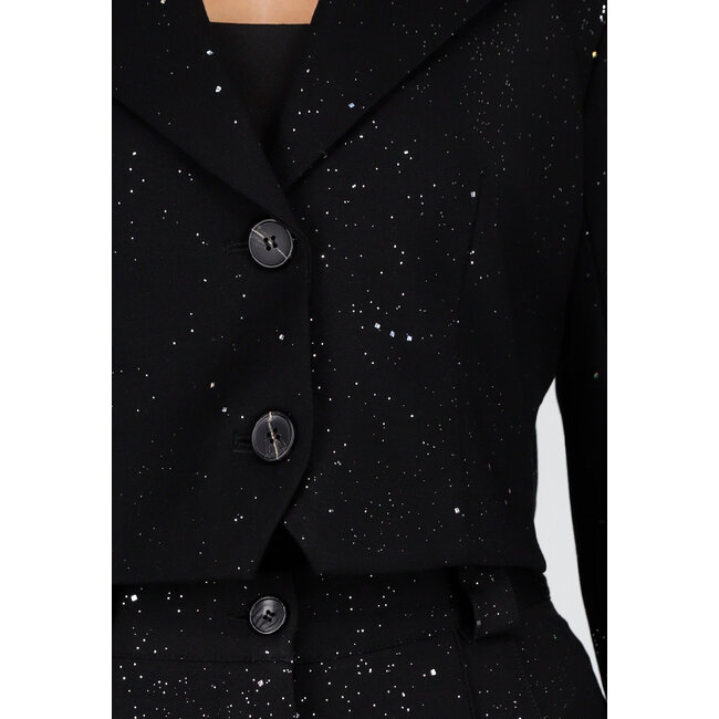 Schwarzer, verkürzter Blazer mit Glitzer