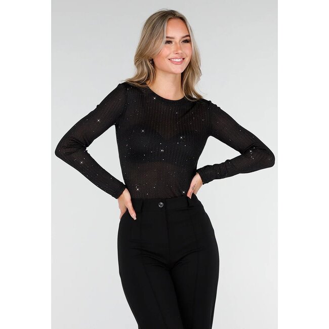 Glitzer-Stretch-Top Schwarz
