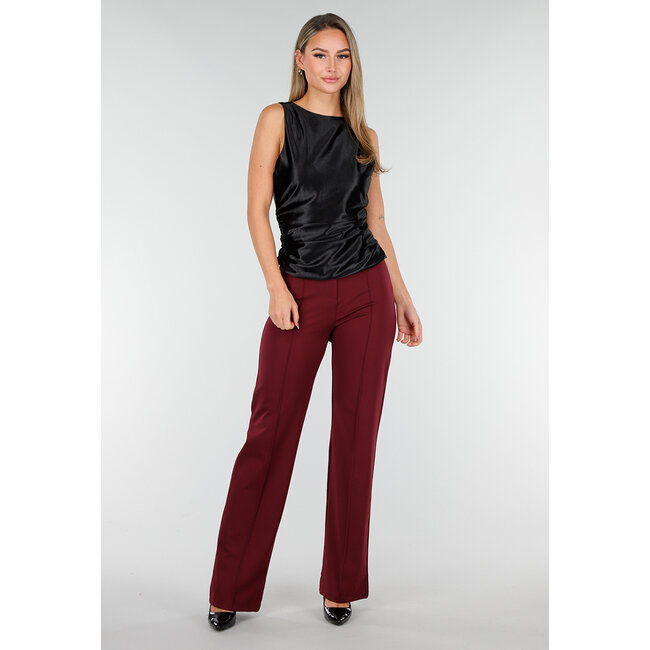 Schwarzes Stretch-Satin-Oberteil mit Polstern und offenem Rücken mit Schleife