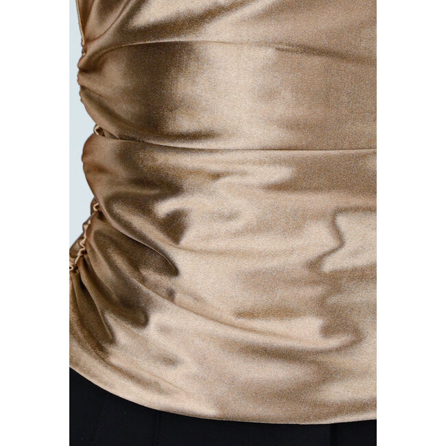 Beigefarbenes Stretch-Oberteil aus Satin mit Schleife und offenem Rücken