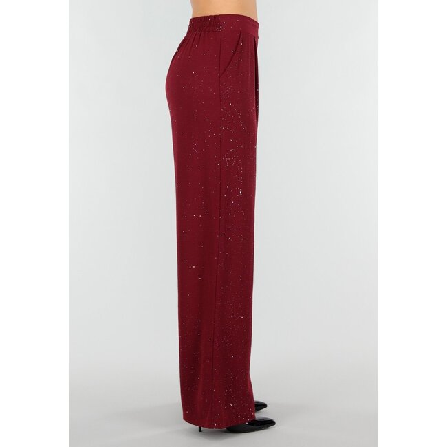 Bordeauxrote Hose in Leinenoptik mit Glitzer und Stretchbund