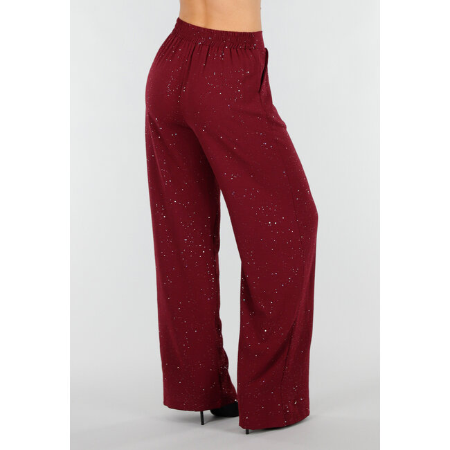 Bordeauxrote Hose in Leinenoptik mit Glitzer und Stretchbund
