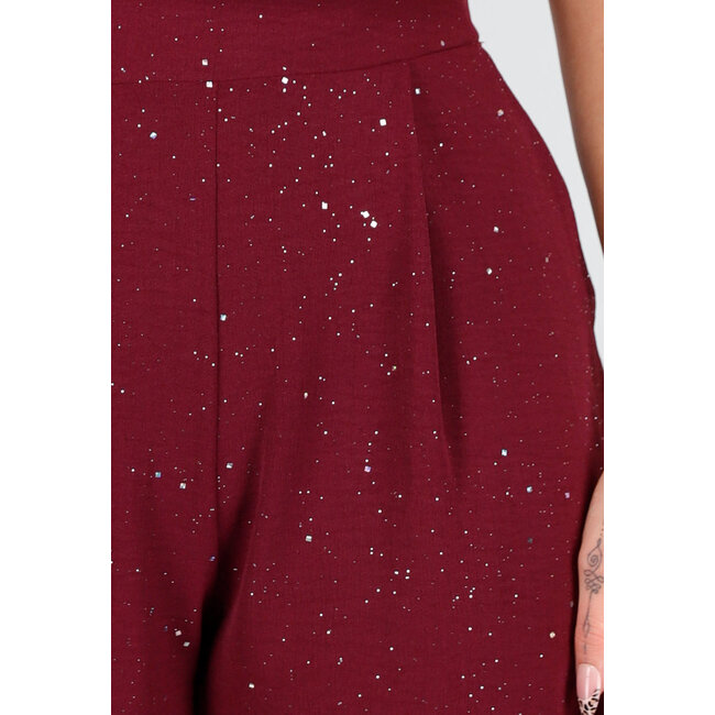 Bordeauxrote Hose in Leinenoptik mit Glitzer und Stretchbund