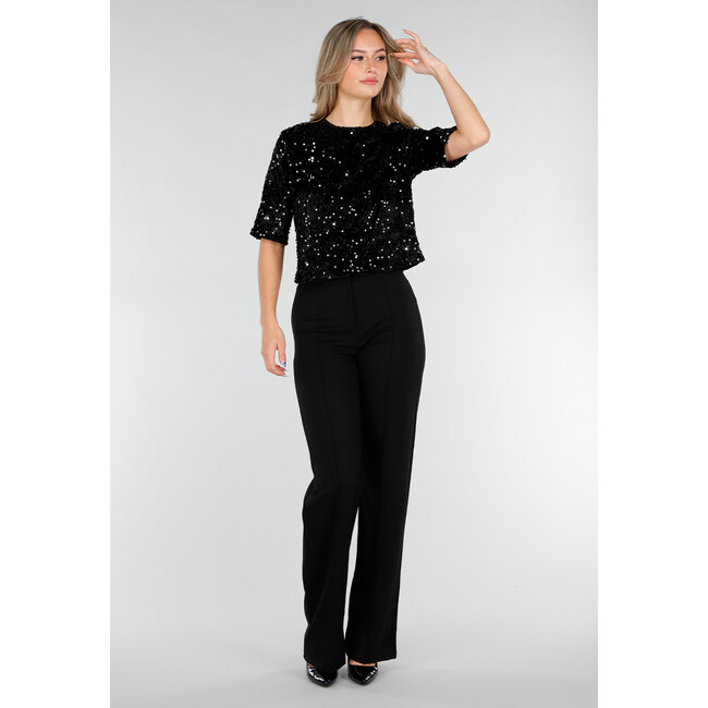 Schwarzes Pailletten-Oberteil mit gerader Passform