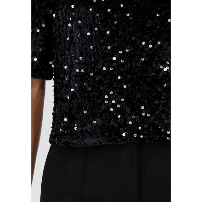 Schwarzes Pailletten-Oberteil mit gerader Passform