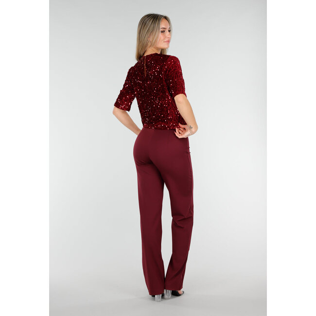 Rotes Pailletten-Oberteil mit kurzen Ärmeln und Rundhalsausschnitt