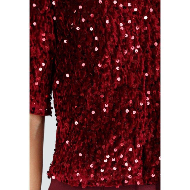 Rotes Pailletten-Oberteil mit kurzen Ärmeln und Rundhalsausschnitt