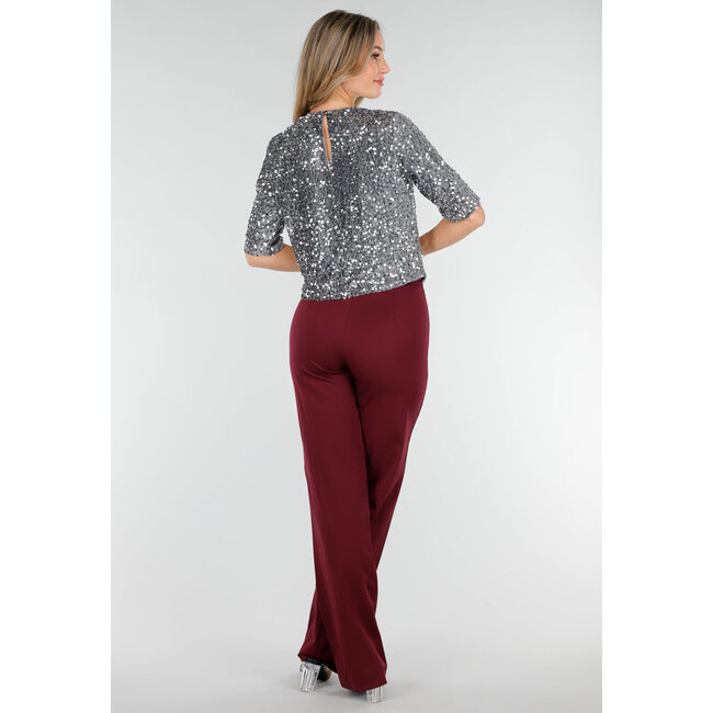 Silberfarbenes Paillettenoberteil mit kurzen Ärmeln