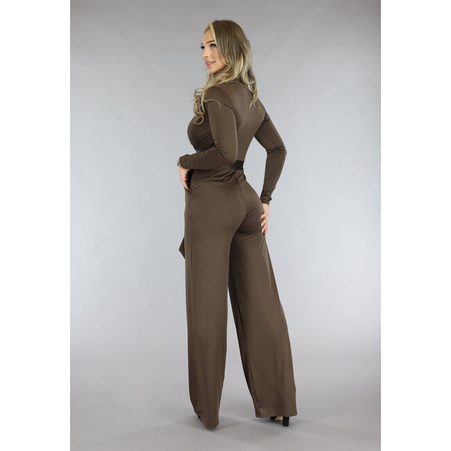 Brauner Jumpsuit mit weitem Bein und Taillenband