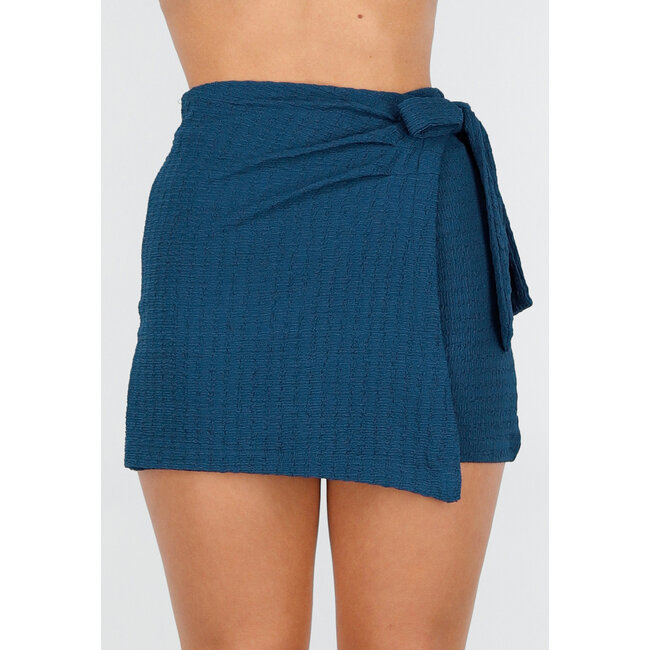 Teal Leinenoptik Wickelrock mit Stretchanteil