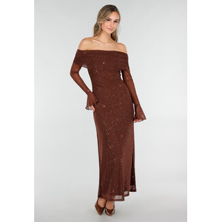 Braunes Off-Shoulder-Glitzer-Stretchkleid