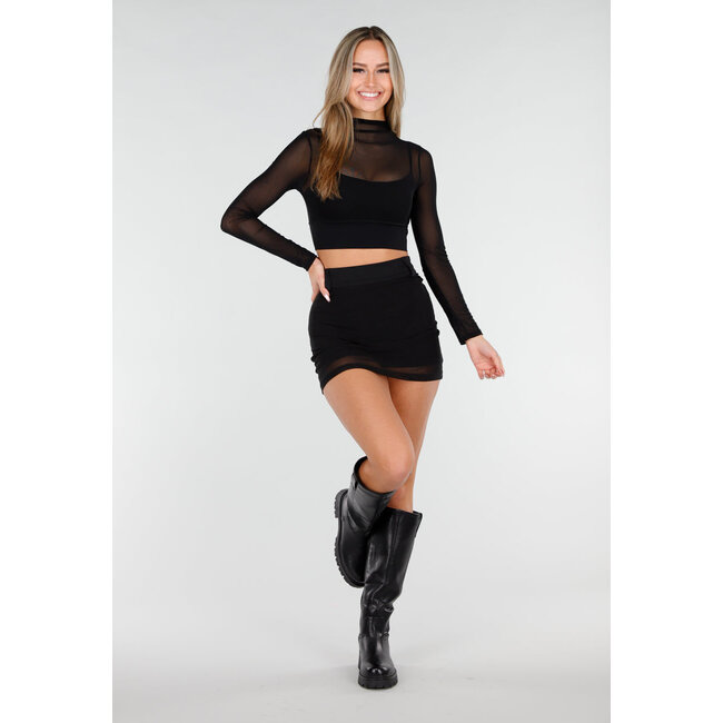 Schwarzes Sportliches Mesh-Top mit eingebetteten Pads