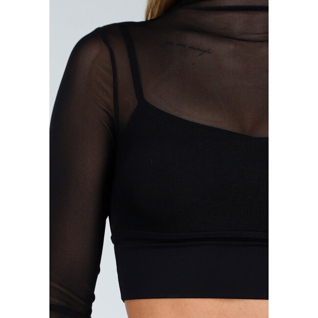 Schwarzes Sportliches Mesh-Top mit eingebetteten Pads