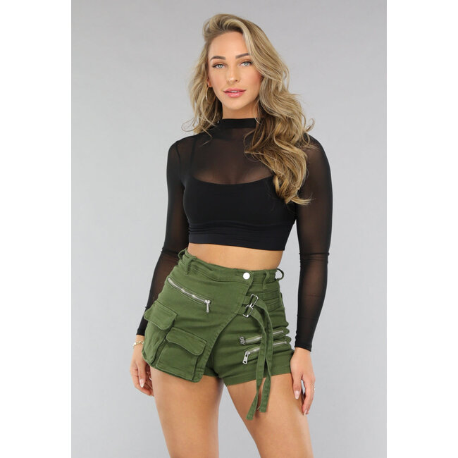 Schwarzes Sportliches Mesh-Top mit eingebetteten Pads