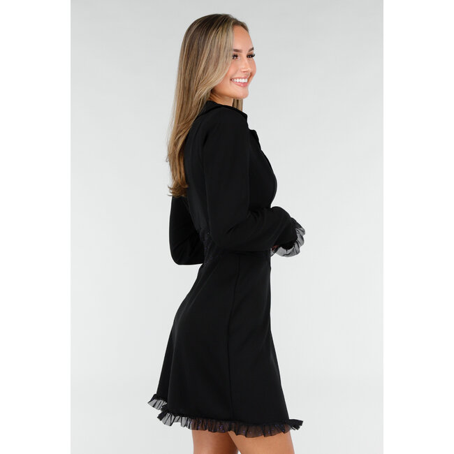 Schwarzes Blazerkleid mit Korsett-Look und Stretch