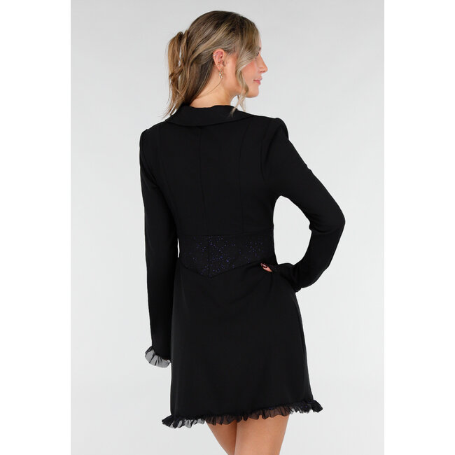 Schwarzes Blazerkleid mit Korsett-Look und Stretch