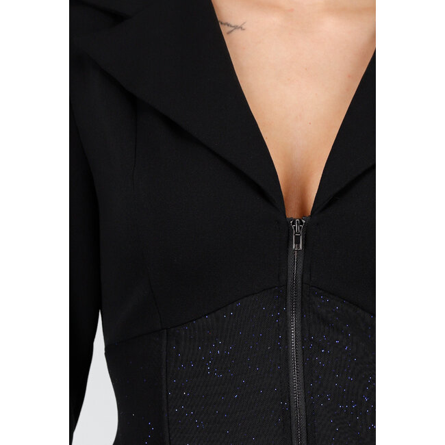 Schwarzes Blazerkleid mit Korsett-Look und Stretch