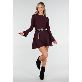 Bordeaux Strickkleid mit langen Ärmeln