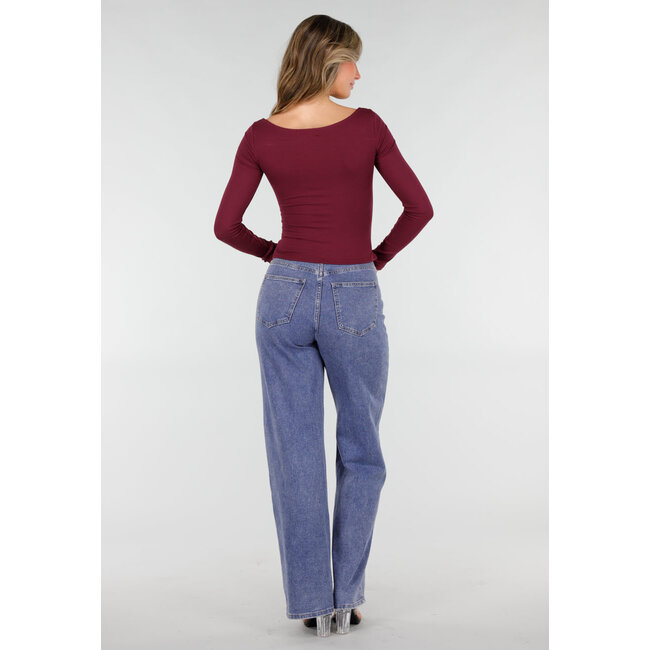 Burgunder Push-Up-Langarmshirt mit gerafftem Bustier